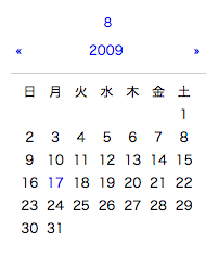 週の始まりを「日曜日」に指定した場合
